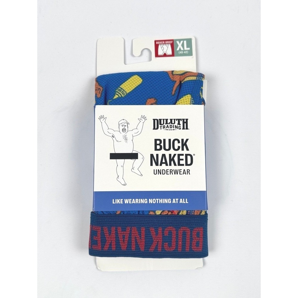 Duluth Trading Co Men's Buck Naked Boxer Brief Hot Dog Print Blue Size XL